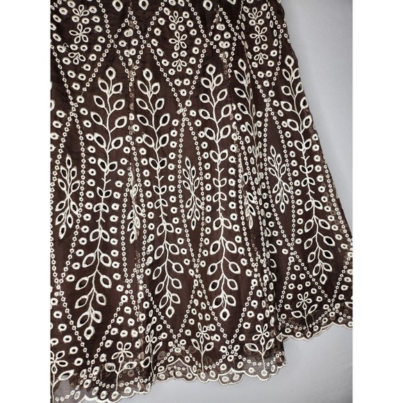 Peter‎ Nygard Embroidery Eyelet Silk Skirt Boho Brown Size 14 side Zipper - Picture 3 of 6